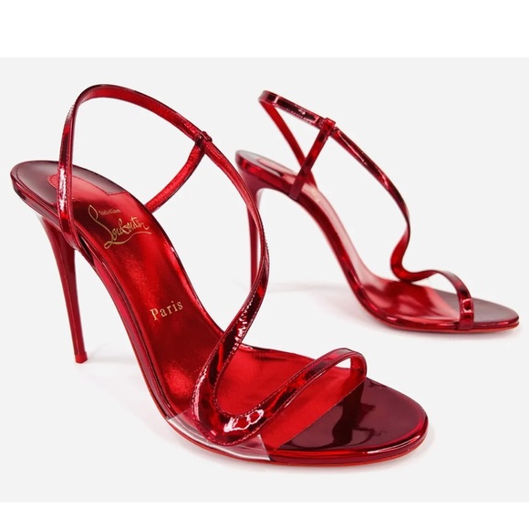 CHRISTIAN LOUBOUTIN Rosalie Metallic Patent Leather Stiletto Sandals Size 38.5 - Picture 14 of 14